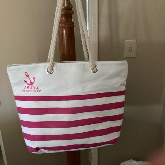 Pink and White Striped Tote Bag - Picture 1 of 4